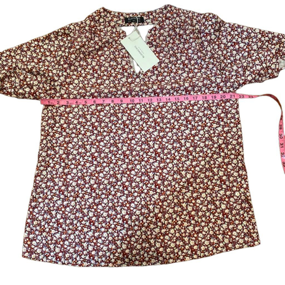 NWT Women's Bloomchic Floral Blouse Ruffled Sleeves Size 10 Burgundy/White - Picture 7 of 8